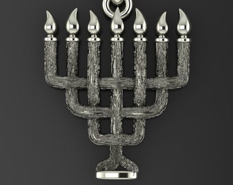 Menorah Pendant *10k/14k/18k White, Yellow, Rose, Green Gold, Gold Plated & Silver* Hanukkah Israel Religion Judaism Jewish Charm Necklace