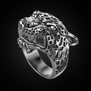 ANILLO PERSONALIZADO PARA John Smith - Anillo Sabor Leopard - Oro blanco de 10 k - Tamaño 11.25