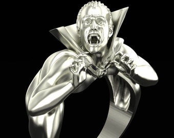 Dracula Vampire Ring *10k/14k/18k White, Yellow, Rose, Green Gold, Gold Plated & Silver* Biker Gothic Punk Demonic Fantasy Horror Men Thumb