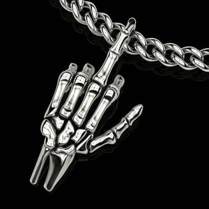 I&#39;ll Be Back Skeleton Pendant *10k/14k/18k White, Yellow, Rose Green Gold, Gold Plated & Silver* Skull Biker Gothic Punk Hand Bone Charm