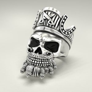 Hornigold Pirate Skull Ring 10k/14k/18k Blanc, Jaune, Rose, Or Vert, Or Plaqué - Argent &#39; Skeleton Biker Punk Gothic Ship Boat Thumb
