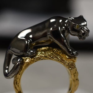 Rajah Tiger Ring *10k/14k/18k White, Yellow, Rose, Green Gold, Gold Plated & Silver* Animal Panther Cat Lion Jungle Hunter Men Women Thumb