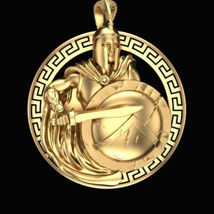 Nabis Spartan Pendant *10k/14k/18k White, Yellow, Rose, Green Gold, Gold Plated & Silver* Warrior Sword Greek Shield Men Man Charm Necklace