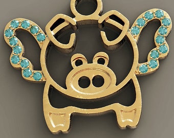 Cuando los cerdos vuelan colgante *10k/ 14k/ 18k blanco, amarillo, rosa, oro verde, oro plateado & plata * animal ala mascota mujeres mujer chica encanto collar