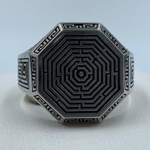 Maze Ring *10k/14k/18k White, Yellow, Rose, Green Gold, Gold Plated & Silver* Labyrinth Pattern Symbol Men Women Thumb Pinky Puzzle Gift
