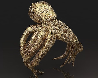 Anillo de pulpo Enteroctopus *10k/14k/18k blanco, amarillo, rosa, oro verde, oro plateado & plata * Animal Squid Tentacles Barco Thumb Pinky