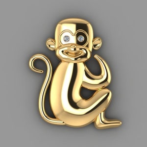 Marcel Monkey Pendant *Moissanite With 10k/14k/18k White, Yellow, Rose, Green Gold, Gold Plated & Silver* Animal Pet Charm Necklace Gift