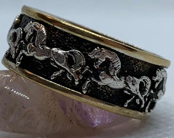 Dancing Horses Ring *10k/14k/18k White, Yellow, Rose, Green Gold, Gold Plated & Silver* Animal Farm Pet Vet Thumb Ring Men Women Pinky Love