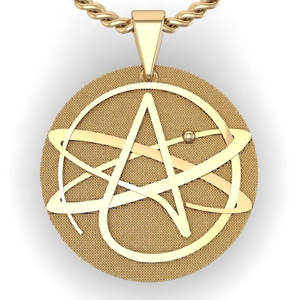 Atomic Whirl Atheism Pendant *10k/14k/18k White, Yellow, Rose, Green Gold, Gold Plated & Silver* American Atheist Religion Charm Necklace