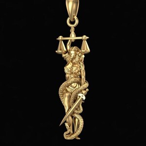 Wisiorek Justice Is Blind *10k/14k/18k białe, żółte, różowe, zielone złoto, pozłacane i srebrne* Naszyjnik Lady Justice Law Lawyer Judge