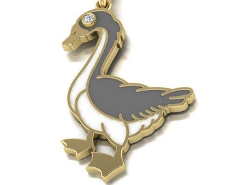 Golden Goose Pendant *Moissanite With 10k/14k/18k White, Yellow, Rose Green Gold, Gold Plated & Silver* Animal Bird Duck Pet Charm Necklace