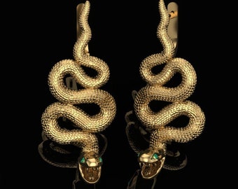 Attor Snake Earrings *10k/14k/18k White, Yellow, Rose, Green Gold, Gold Plated & Silver* Animal Serpent Biker Punk Gothic Poison Venom Girl