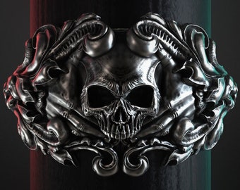 Custom Order for Christopher - Bates Skull Ring - Sterling Silver - Set with 2 Black Moissanites - Size 12