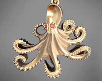 Sucker Octopus Pendant *10k/14k/18k White, Yellow, Rose, Green Gold, Gold Plated & Silver* Tentacle Squid Animal Boat Water Charm Necklace