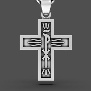 Chi Rho Colgante *10k/14k/18k Blanco, Amarillo, Rosa, Oro Verde, Oro Plateado & Plata* Crucifijo De Cruz Jesucristo Christogram Collar
