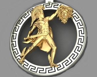 Perseus El colgante de la cazadora *10k/14k/18k blanco, amarillo, rosa, oro verde, chapado en oro y plata * Medusa Gorgon Zeus Dios griego encanto collar