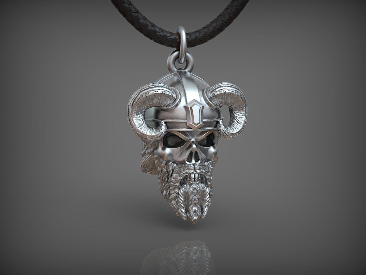 Ragnar Viking Skull Pendant *10k/14k/18k White, Yellow, Rose, Green Gold, Gold Plated & Silver* Skeleton Warrior Fantasy Men Charm Necklace