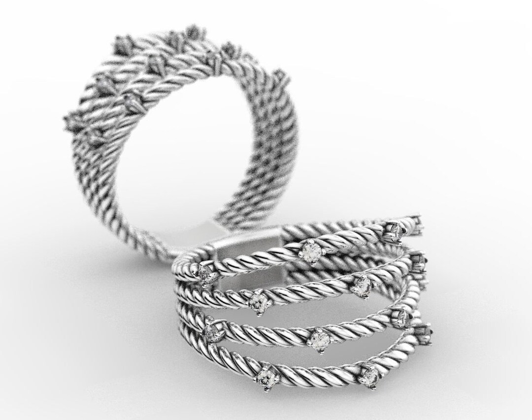 4th Rope Ring 4 Strand Rope Ring *moissanite With 10k/14k/18k White, Yellow, Rose ...