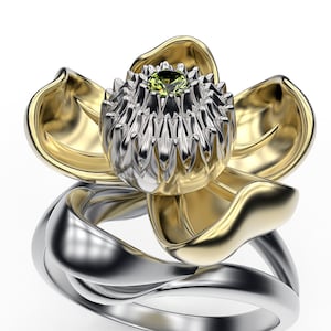 Water Lily Ring *10k/14k/18k White, Yellow, Rose, Green Gold, Gold Plated & Silver* Flower Floral Nature Petal Leaf Leaves Women Woman Girl