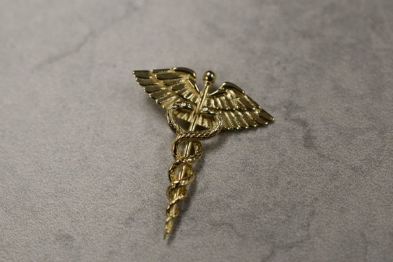 10k or Blanc Caducée Pendentif