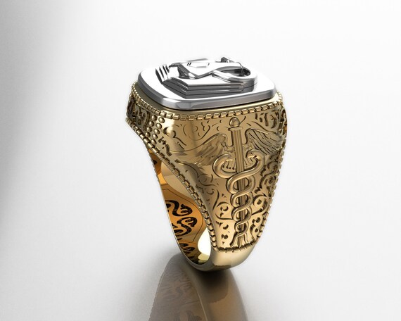 アクセサリー US MEDICAL CADUCEUS 10K RING/11,55 Caduceus First Aid Ring *10k/14k/18k White, Yellow, Rose