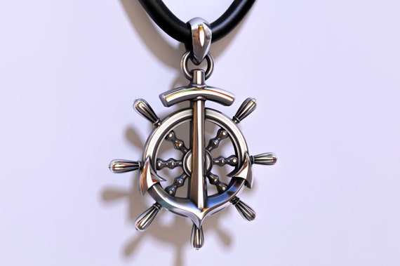 Shipmaster Anchor Pendant *10k/14k/18k White, Yellow, Rose, Green Gold, Gold Plated & Silver* Wheel Boat Sailor Navy Charm Necklace Gift