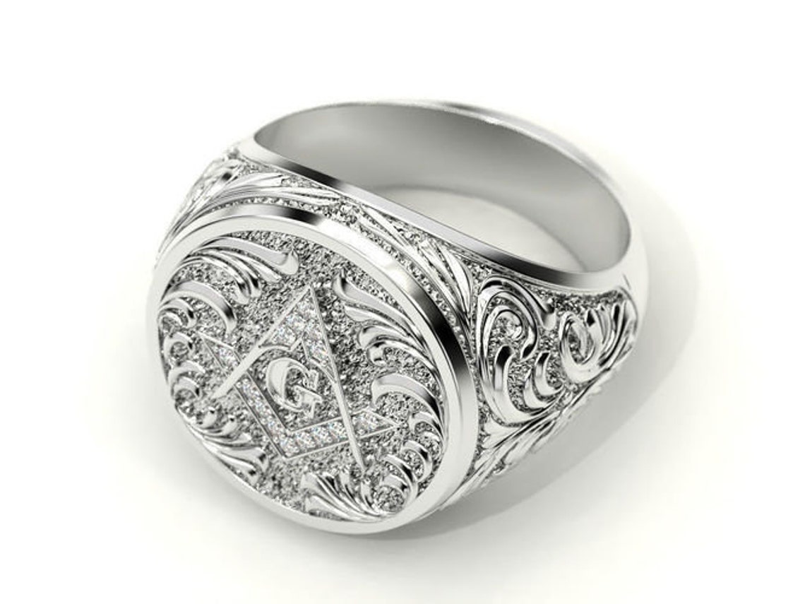 Fellowcraft Masonic Ring moissanite With 10k/14k/18k White | Etsy Canada