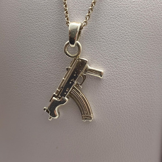 Mini Draco AK 47 Pistol Pendant 10k 14k 18k White Yellow Rose