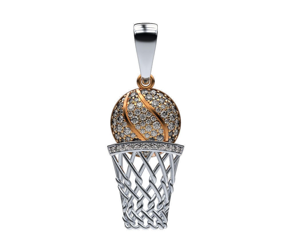 All Net Basketball Pendant *0.62 Moissanite With 10k/14k/18k White, Yellow, Rose Green Gold, Gold Plated & Silver* NBA Sport Charm Necklace