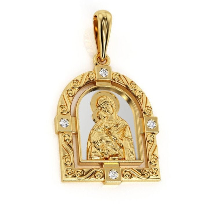 Madonna And Child Pendant *Moissanite With 10k/14k/18k White, Yellow, Rose, Green Gold, Gold Plated & Silver* Mary Jesus Christ God Charm