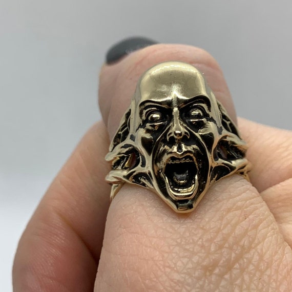 Gold Plated /& Silver* Skeleton Biker Punk Gothic Demonic Reaper Men Thumb Ghost Skull Ring 925 Silver Rose