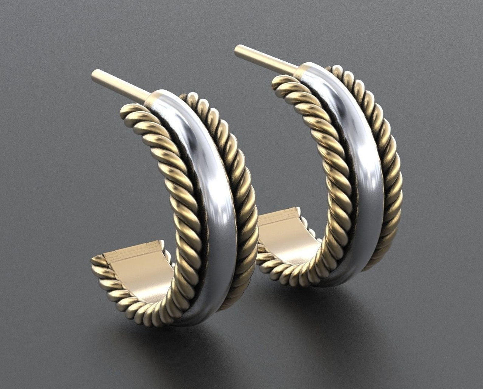 Bent Rope Earrings 10k/14k/18k White Yellow Rose Green Etsy