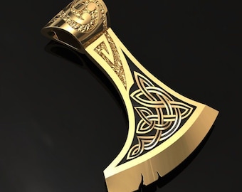 Hephaestu s Axe Pendant 10k 14k 18k White Yellow Rose Green Gold Gold Plated Silver Weapon Blade Viking Fantasy Gift Charm Necklace Etsy Canada