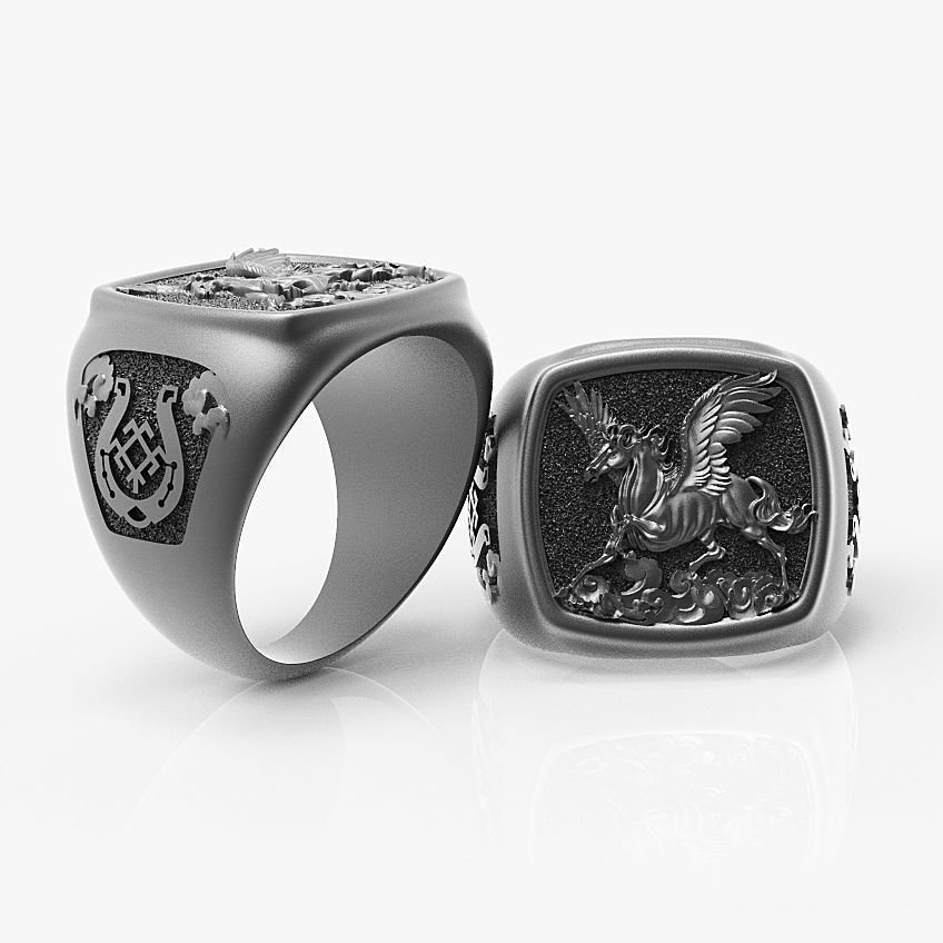 Pegasus Ring *10k/14k/18k White, Yellow, Rose, Green Gold, Gold Plated & Silver* Horse Mythical Fantasy Animal LARP Men Women Thumb Pinky
