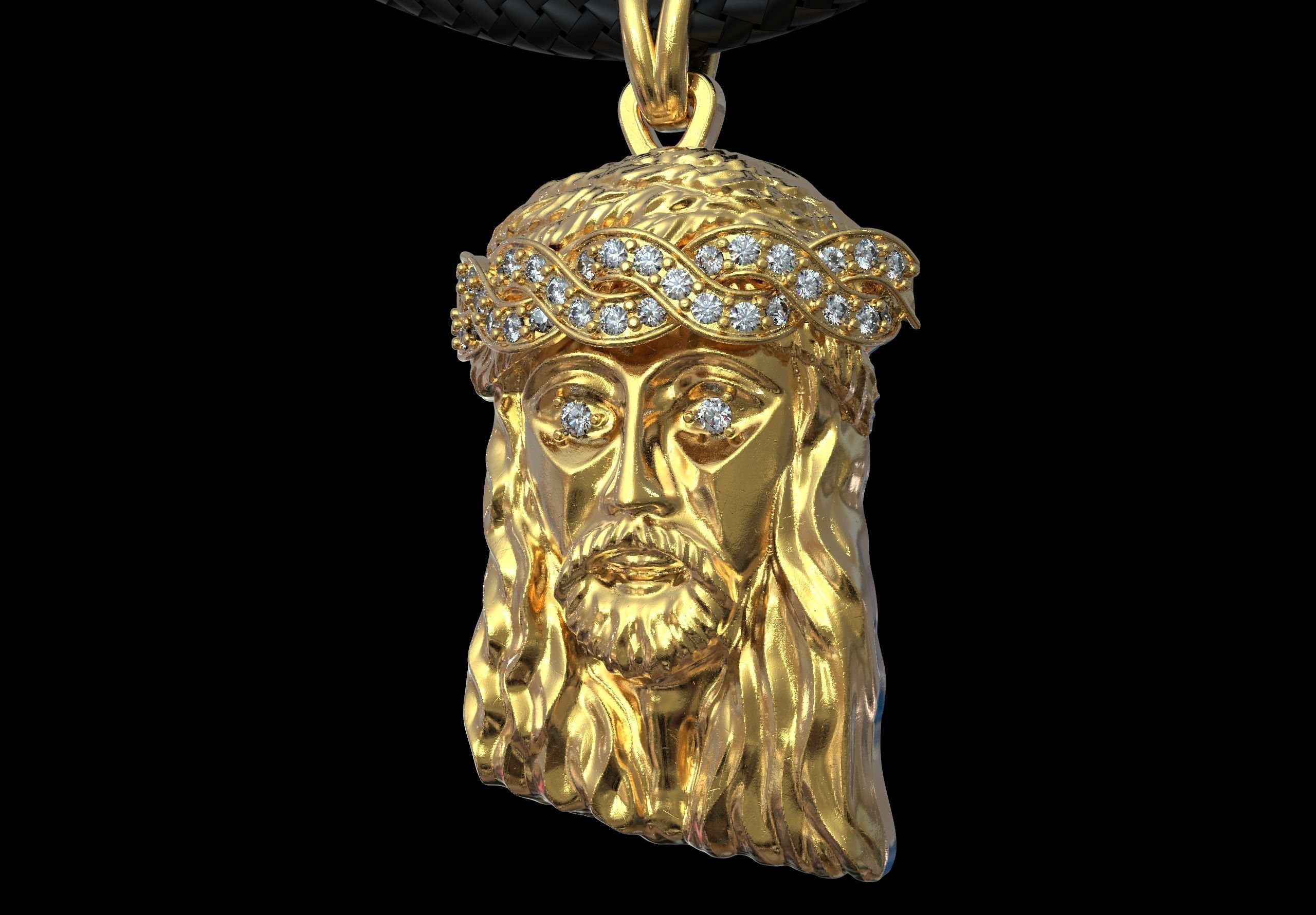 【美品】888Ｈｚ Jesus Christ ゴールド マドモアゼル・愛 巾着付 10k or 14k Two-Tone Gold White CZ Face of Jesus Praying Hands and