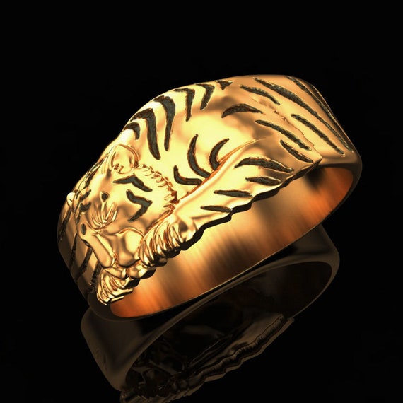 Tiger ring | Tiger Head Stainless Steel Gold Black Vintage