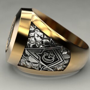 18K W GOLD EP MASONIC FREEMASON MENS RING Sz 7-14 Black You