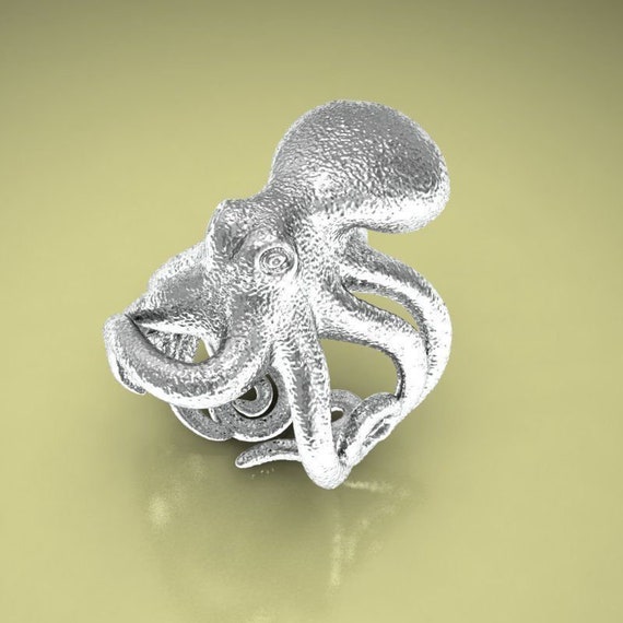 Otto Octopus Ring 10k/14k/18k White, Yellow, Rose, Green Gold, Gold Plated  & Silver Animal Squid Tentacles Fish Boat Thumb Men Women Gift 