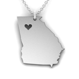 Love Georgia Pendant *10k/14k/18k White, Yellow, Rose Green Gold, Gold Plated & Silver* USA America State City Atlanta Heart Charm Necklace