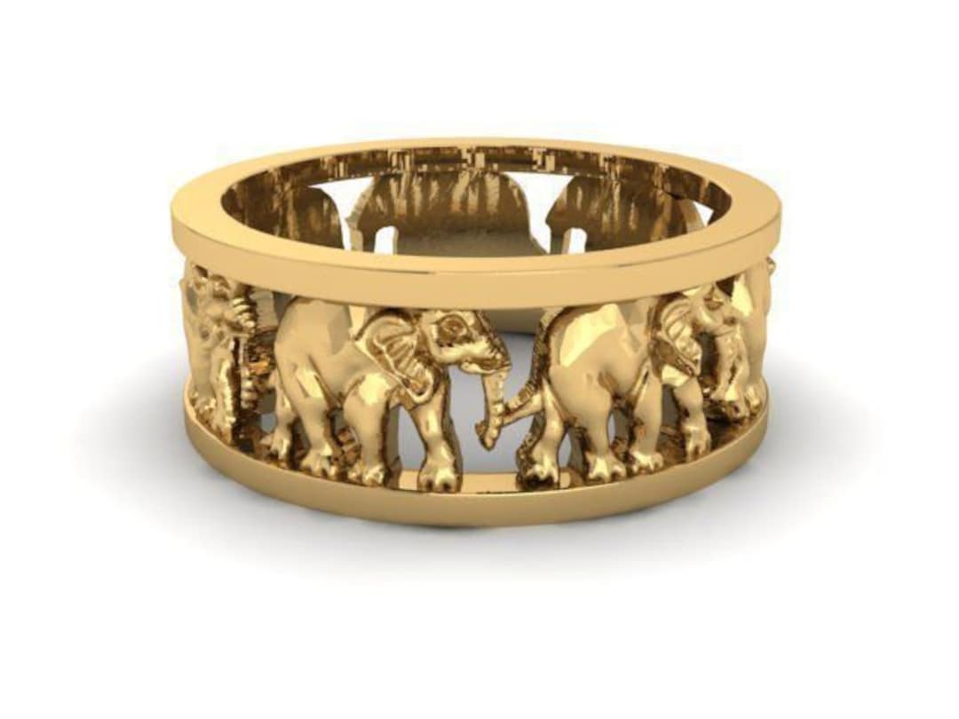 10k Yellow Gold Open Design Indian Elephant Ring – Lucky Charm Jewelry For Women, Size 8