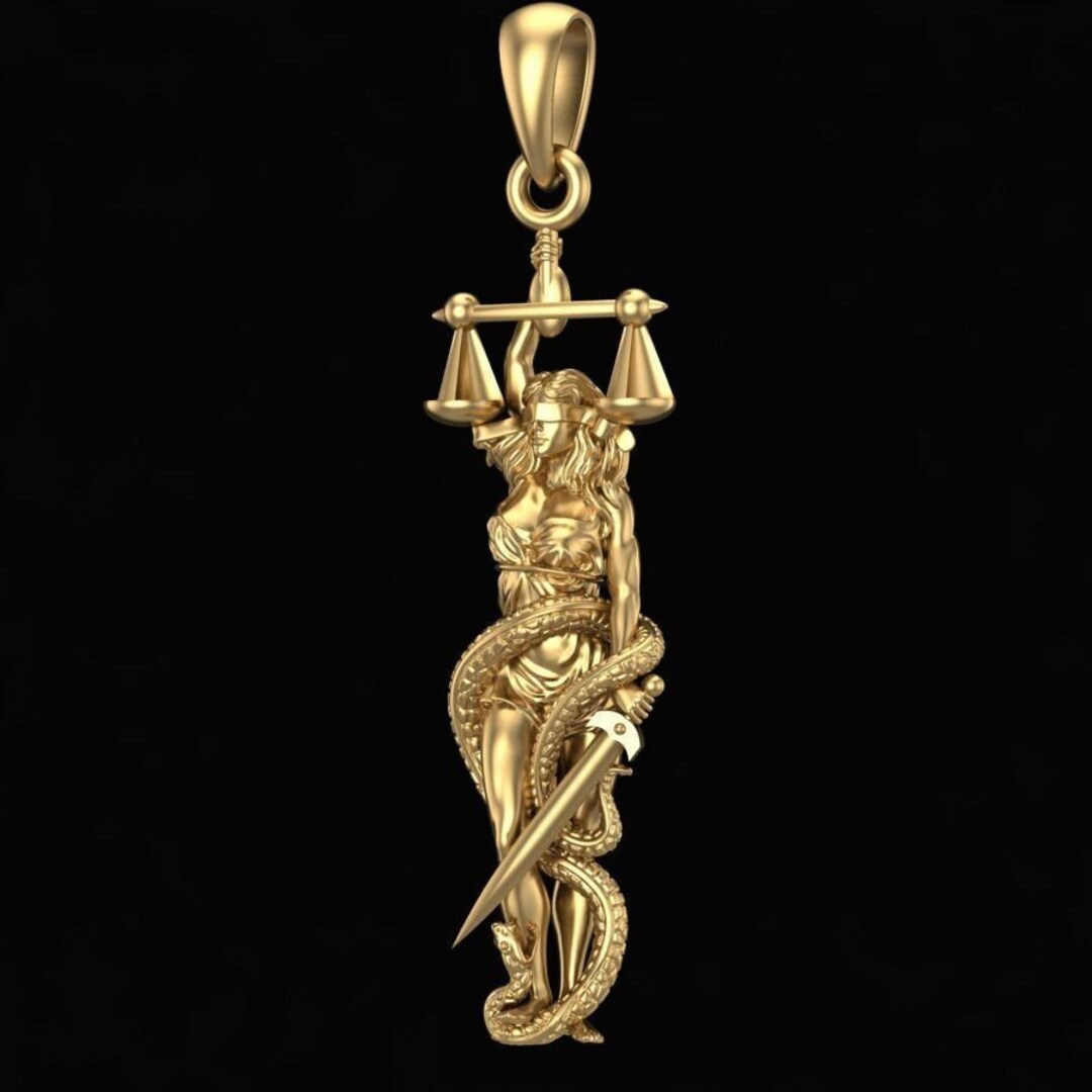 Justice is Blind Pendant *10k/14k/18k White, Yellow, Rose, Green