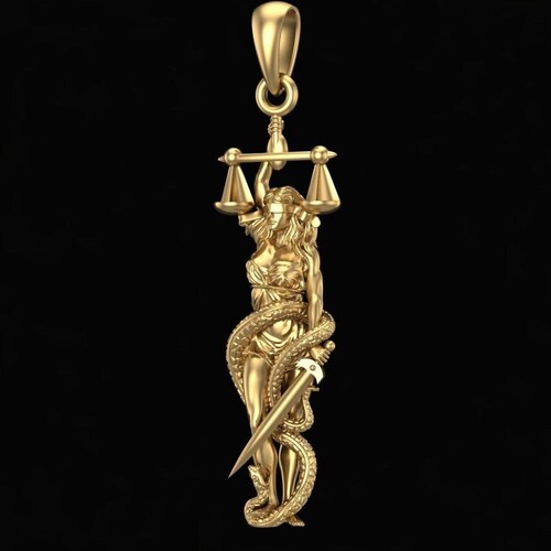 Justice is Blind Pendant *10k/14k/18k White, Yellow, Rose, Green
