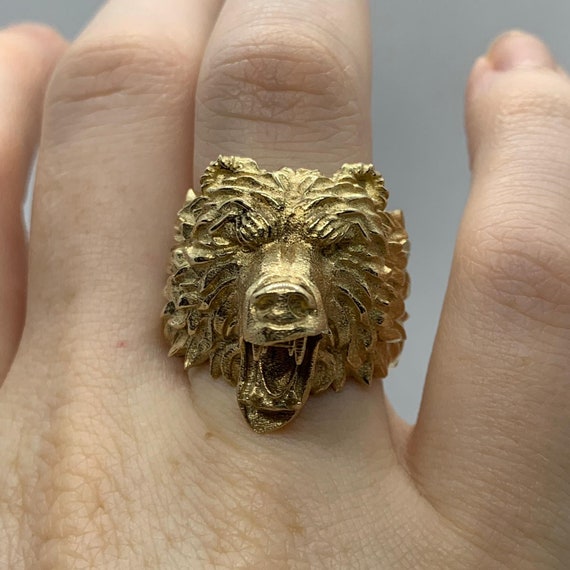 Grizzly Bear Ring 10k 14k 18k White Yellow Rose Green Gold Gold Plated Silver Animal Hunter Biker Gothic Punk Men Thumb Pinky Gift