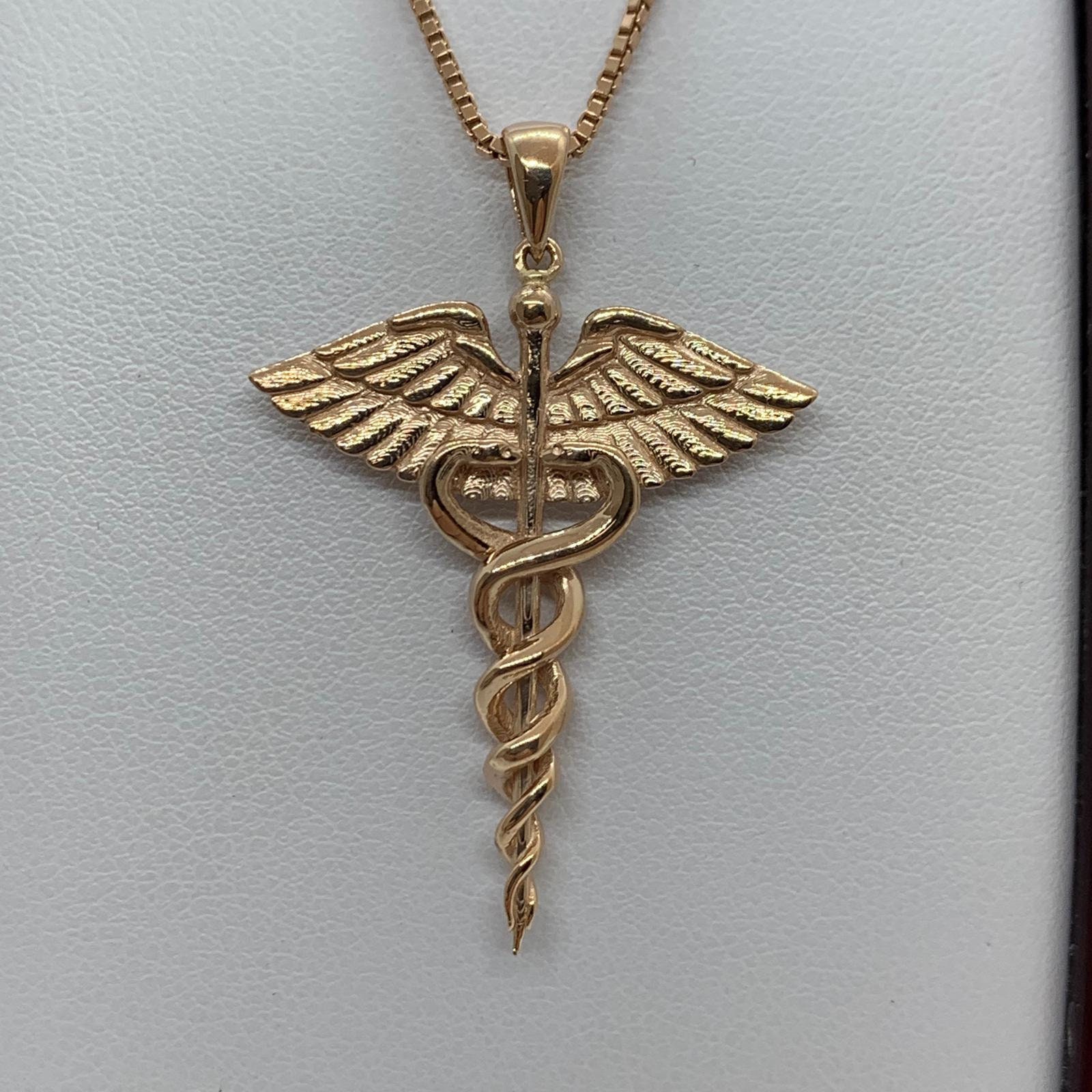 Caduceus Medizinischer Anhanger 10k 14k 18k WeiB Gelb Rosegrun Gold vergoldet Silber Arzt Krankenschwester Sanitater Erste Hilfe Charm Halskette Etsy