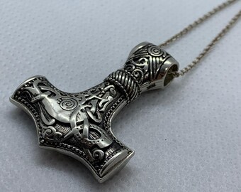 Asgardian Forge Hammer*10k/14k/18k White, Yellow, Rose, Gold and Silver* Thor Norse Mythology Mjolnir Odin Men Women Charm Necklace LARP