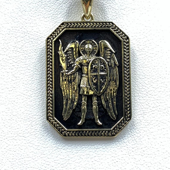 Saint Michael Archangel Pendant *10k/14k/18k White, Yellow, Rose, Green Gold, Gold Plated & Silver* Christianity Jesus Cross Charm Necklace