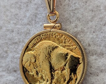Authentic Southwest Style Bezel Set 1936 Buffalo Nickel Pendant Necklace - Pre-Owned