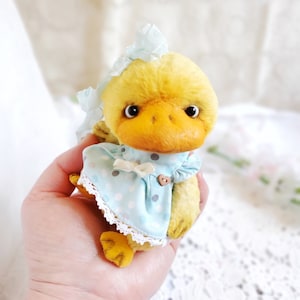 Artist teddy duckling, Lady Duck toy, teddy bear duck, duck plush doll, ooak teddy, miniature stuffed duckling toy