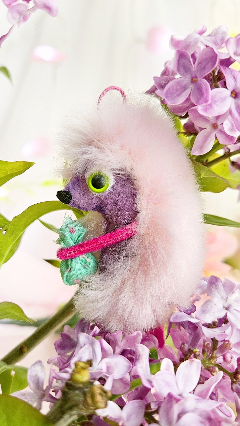 Hérisson, accessoires de bijou de sac, porte-clés, peluche peluche animal feutré. POUR COMMANDER Pink-purple