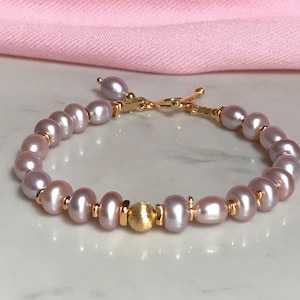 Pink pearls + Thai hill Tribe Silver 24k gold vermeil, handmade bracelet, quality freshwater pearls, pink bracelet B704
